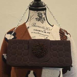 Vera Bradley Chic Quilted Brown Clutch with Bling Detail & Chain Strap